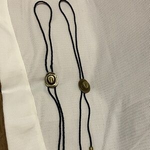 Black Cord Tie with Gold Hat Medallion for Men